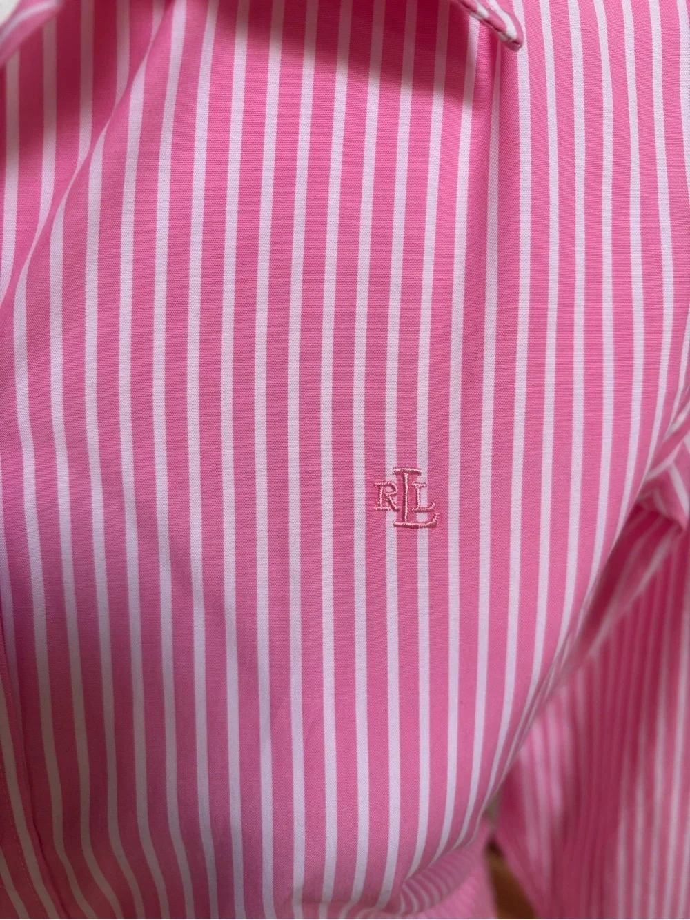 Lauren Ralph Lauren Pink & White Striped Non-Iron Button Down Shirt size XS NWOT - Picture 3 of 10